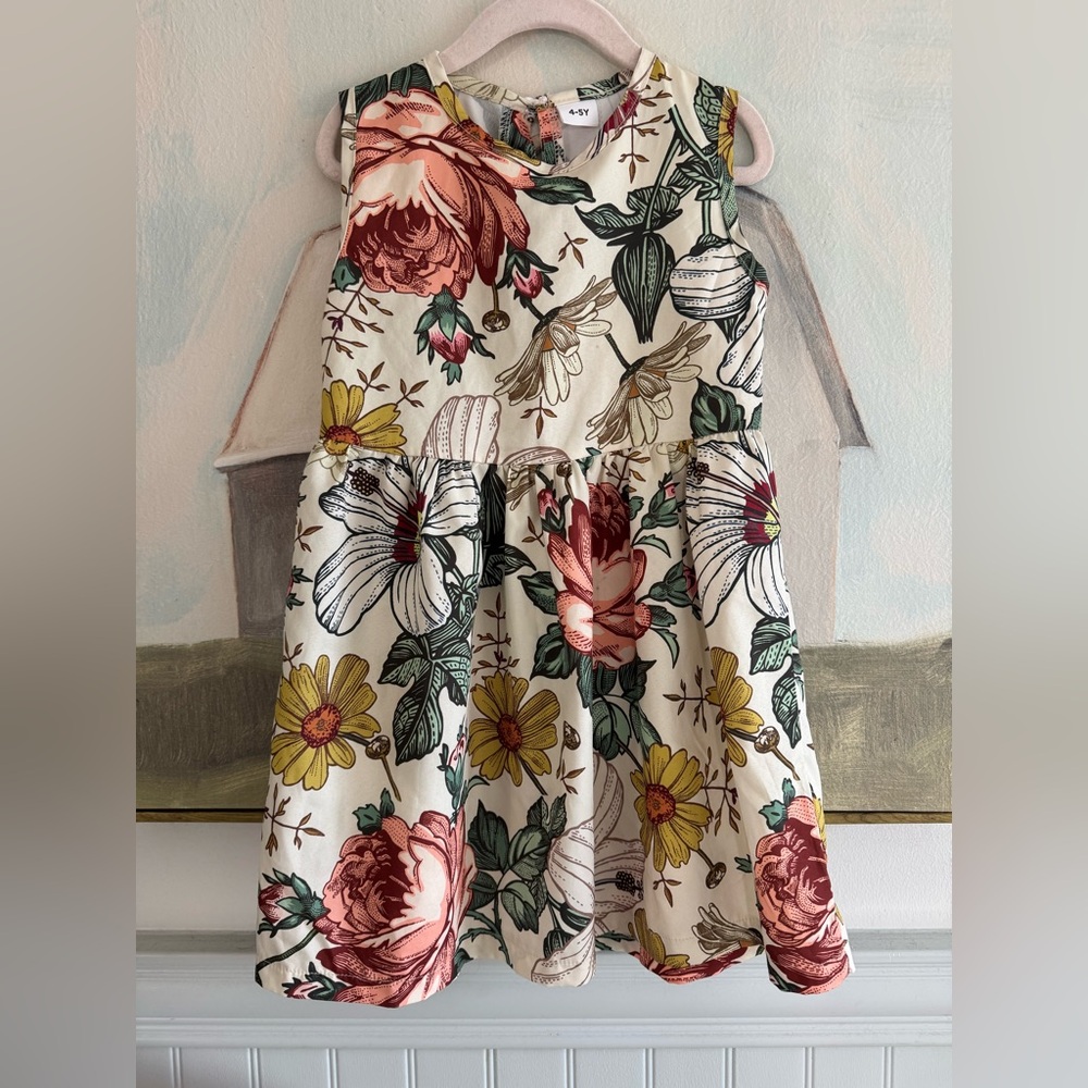 Flowy Floral Kids Summer Daisy Sleeveless Dress Size 4-5